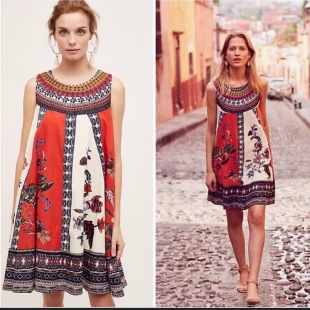 Anthropologie Maeve‎ Cirque Swing Cotton Flax Linen Blend Dress. Size XS